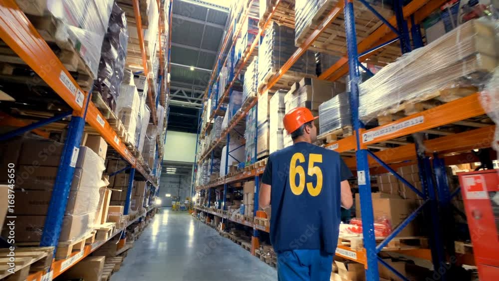 A warehouse worker with a clipboard in back view. A warehouse worker with a clipboard in back view.