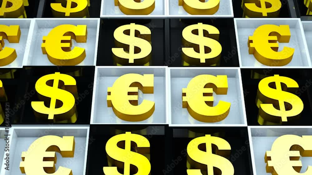 Abstract background with euro sign and dollar on black and white cubes. 3D rendering Abstract background with euro sign and dollar on black and white cubes. 3D rendering