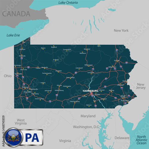 Map of state Pennsylvania, USA