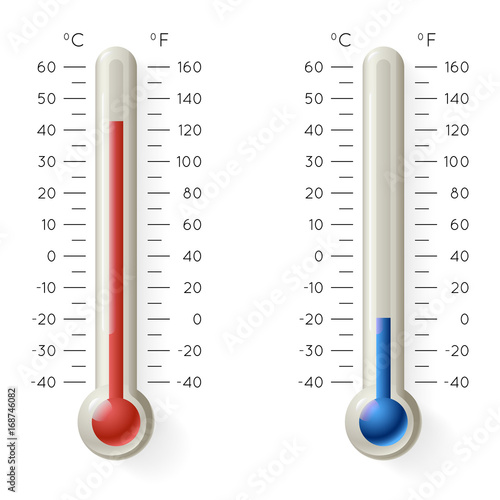 Meteorology Thermometer Temperature Celsius Fahrenheit Degree Hot Cold Weather Symbol Icons 3d Realistic Vector Illustration