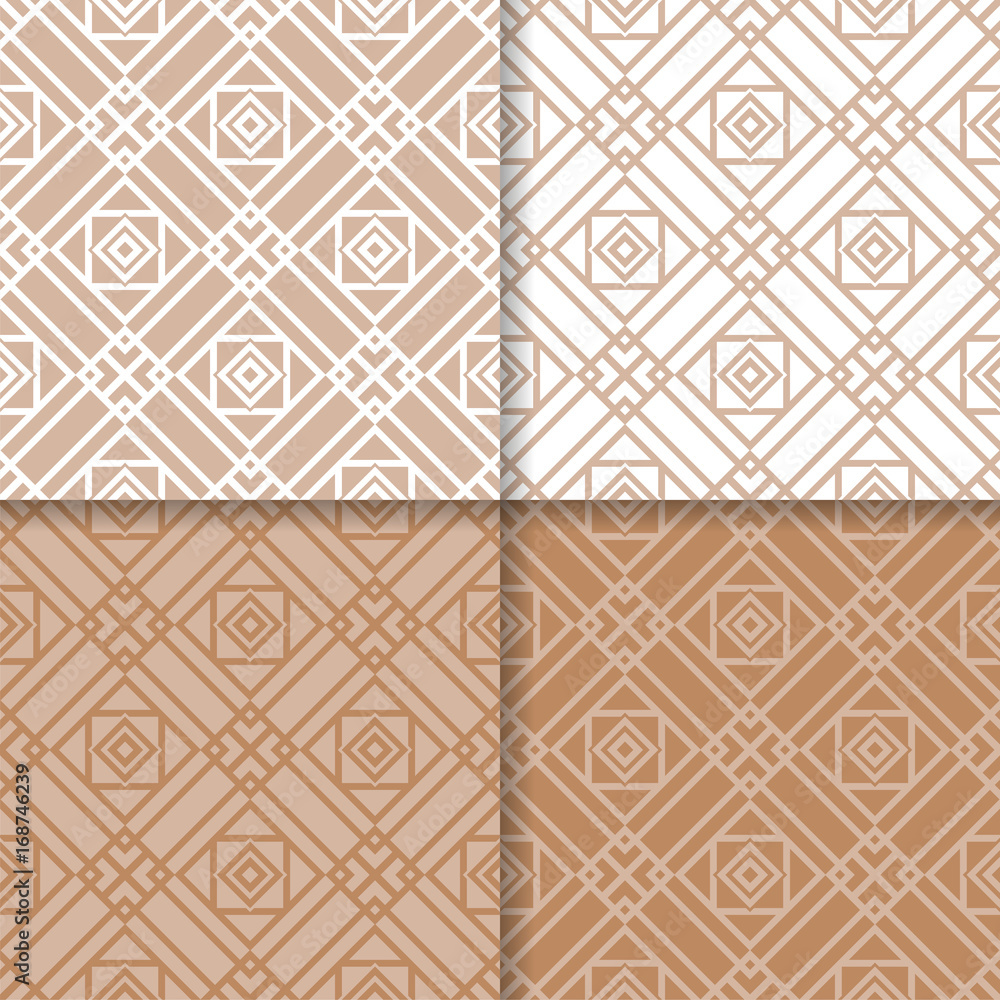 Geometric backgrounds. Set of brown beige seamless patterns Geometric backgrounds. Set of brown beige seamless patterns