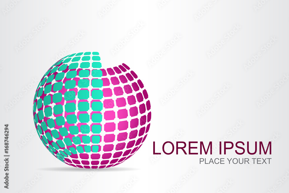 Logo stylized spherical surface with abstract shapes