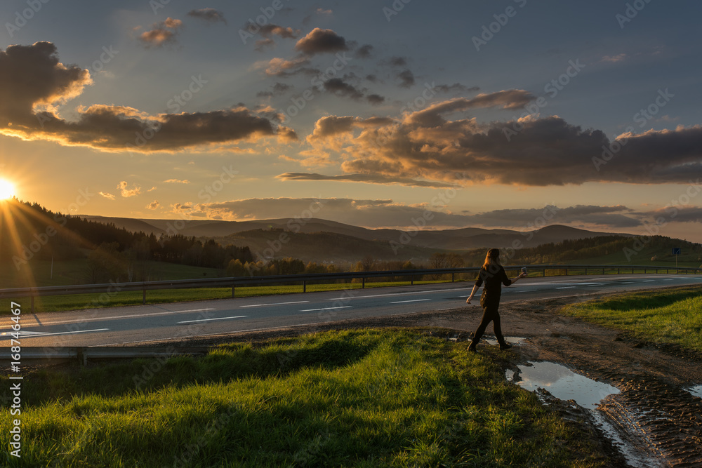 Beautiful photography of sunset in Karkonosze Mountains at sunny warm day, Poland Lubawka. Beautiful photography of sunset in Karkonosze Mountains at sunny warm day, Poland Lubawka.