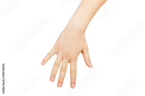 Female hand lowing to grab something, crop, cutout