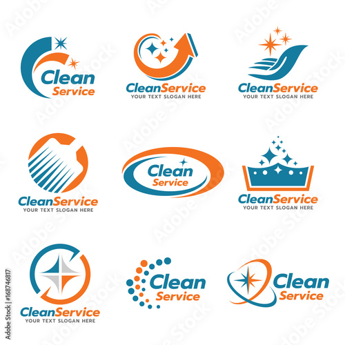 Orange and blue Clean service logo vector set design