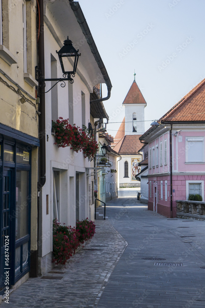 Street leading to the St. Bostjan, Fabijan and Rok church in Kranj