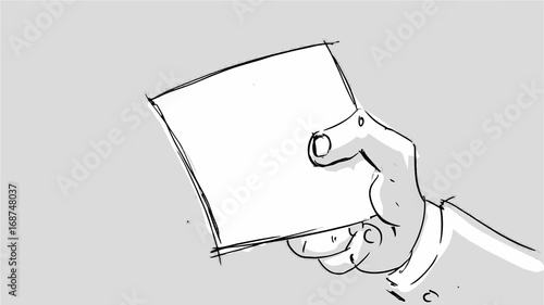 Hand holding a paper note Vector sketch for storyboard, projects, cartoon
