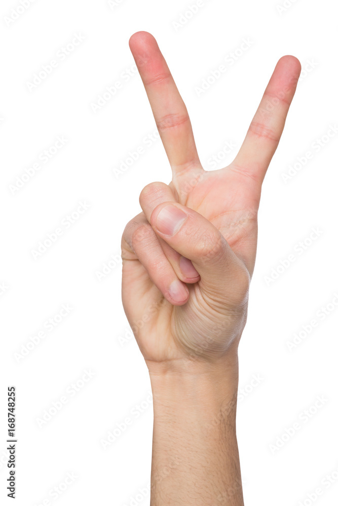 Hand shows number two isolated on white background Hand shows number two isolated on white background