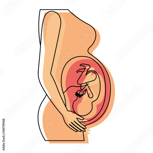 watercolor painted silhouette of side view pregnancy process in female body fetus human growth ninth month