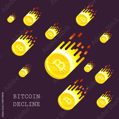 Bitcoin declined this week. Vector flat illustration with blockchain technology based crypto currency. Financial or technology concept. Virtual money
