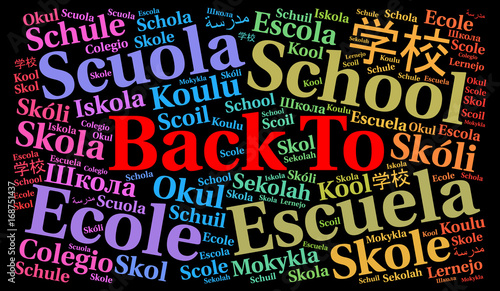 Back to school in different languages word cloud