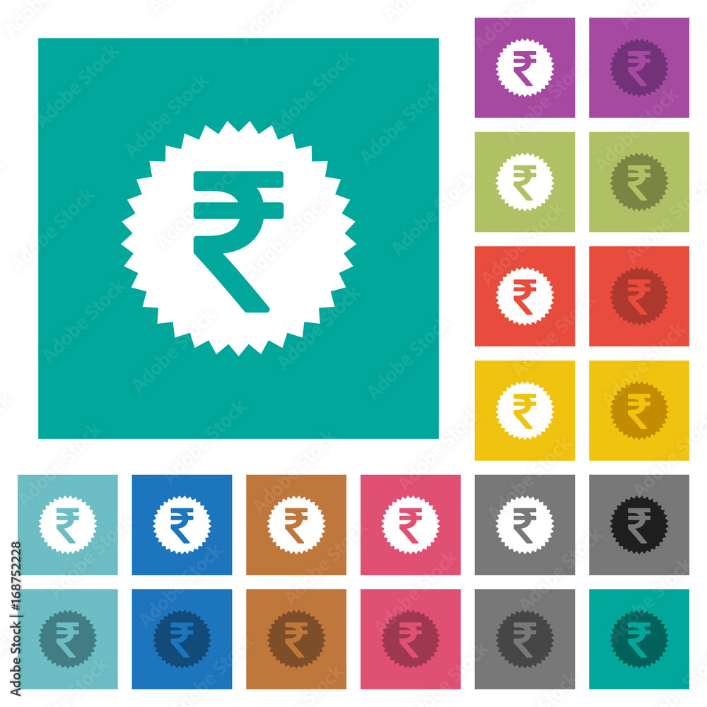 Indian Rupee sticker square flat multi colored icons Indian Rupee sticker square flat multi colored icons