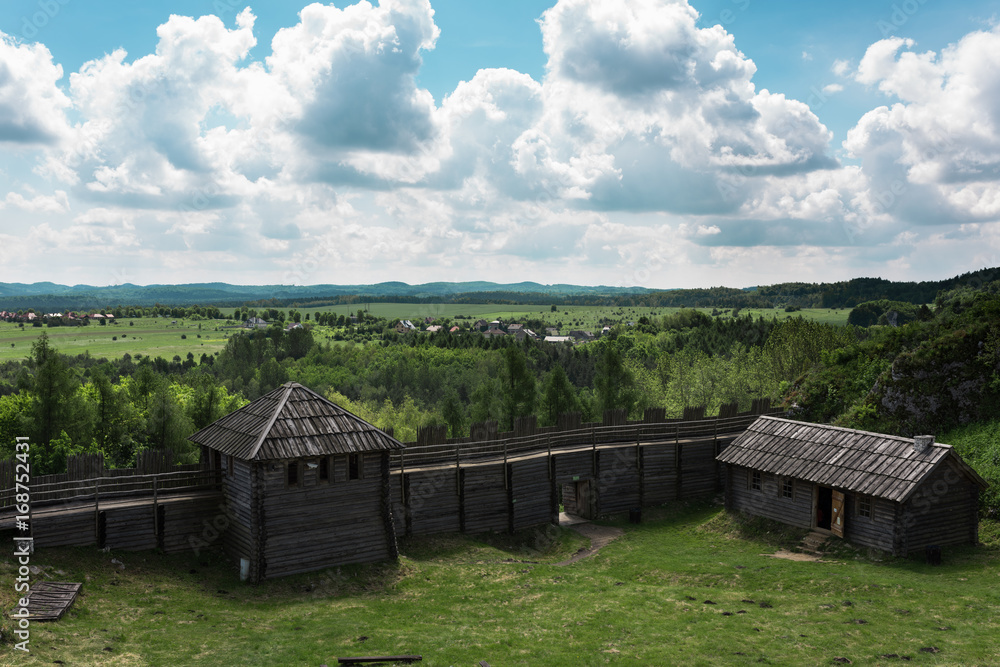 Old fortified settlement at the birów limestone mountain in Poland.