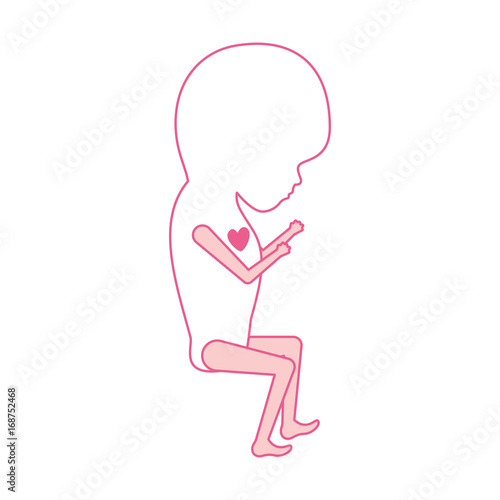 pink silhouette of side view fetal growth a trimestrer with active heart