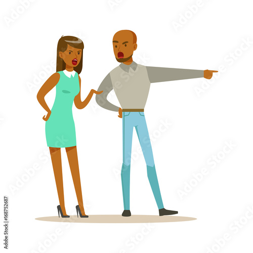 Husband and wife characters arguing and yelling on each other, negative emotions concept vector Illustration