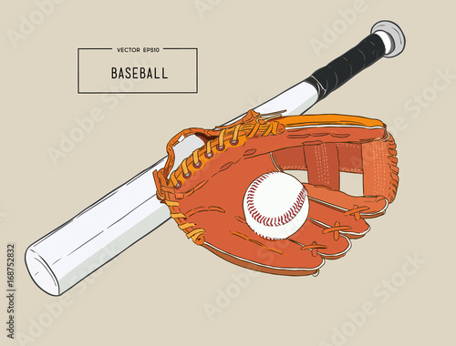 A collection of illustrated baseball elements vector.