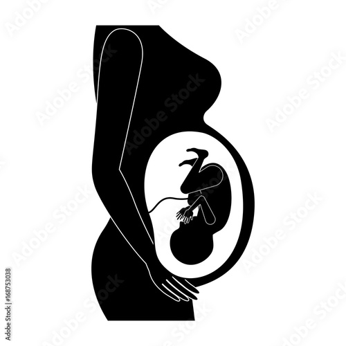 black silhouette of side view pregnancy process in female body fetus human growth ninth month