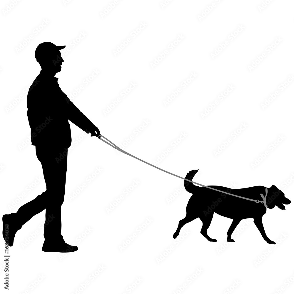 Silhouette of man and dog on a white background Silhouette of man and dog on a white background