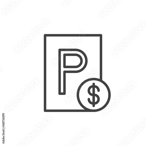 Paid parking line icon, outline vector sign, linear style pictogram isolated on white. Symbol, logo illustration. Editable stroke. Pixel perfect vector graphics