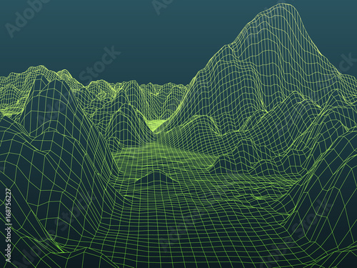 Abstract landscape mesh background. 3D terrain grid. Stock Vector | Adobe  Stock