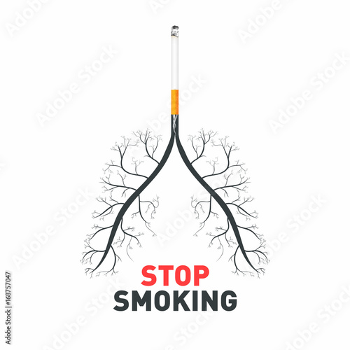 Stop smoking. Cigarette with human lungs. No smoking awareness, poison and diseases of cigarette