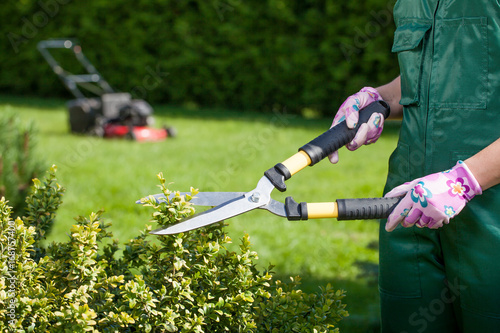 Young woman working in the garden.