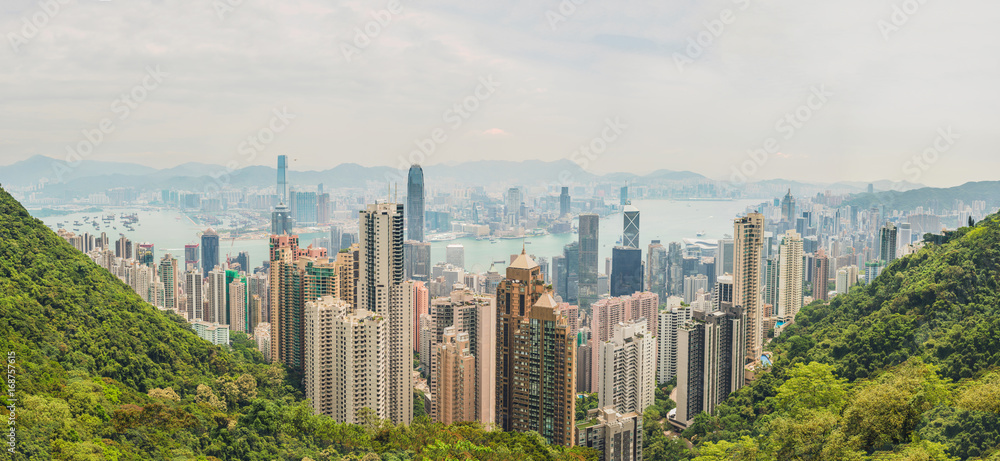 Big panorama of Hong Kong skyline. View from Victoria Peak