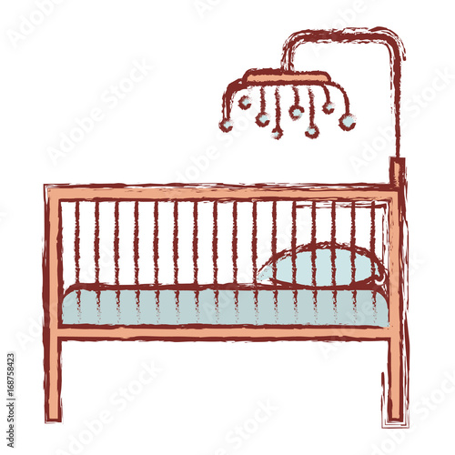 color silhouette with blurred contour of baby crib with wood railing