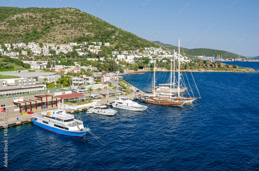 View of the white city of  Bodrum from the sea