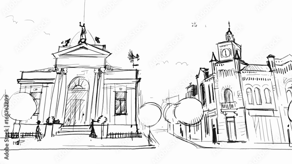 Sketch drawing facade of old buildings in the Poland by Yana Prokuda on  Dribbble