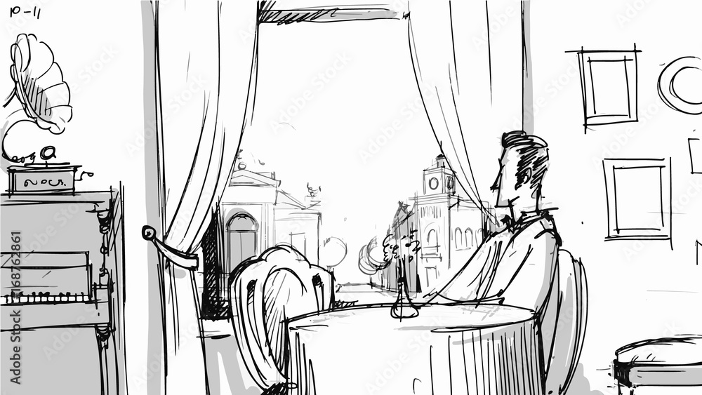 Man in a restaurant waiting near the window Vector sketch for projects, cartoon, storyboard Stock Vector | Adobe Stock Man in a restaurant waiting near the window Vector sketch for projects, cartoon, storyboard Stock Vector | Adobe Stock
