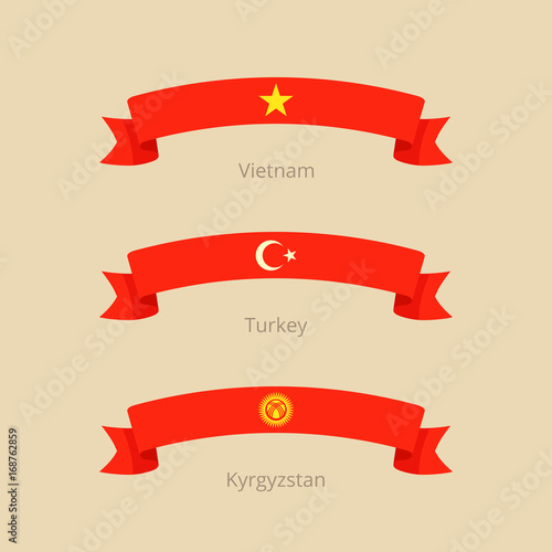Ribbon with flag of Vietnam, Turkey and Kyrgyzstan.