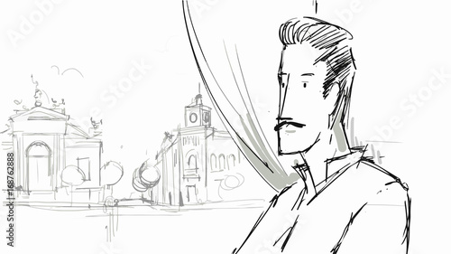 Man in waiting near the window Vector sketch for projects, cartoon, storyboard