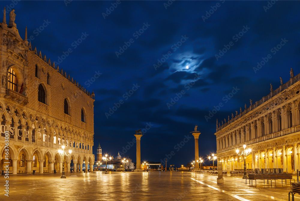 Early in the morning at Piazza San Marco near the Doge's Palace (Palazzo Ducale), Venice, Italy