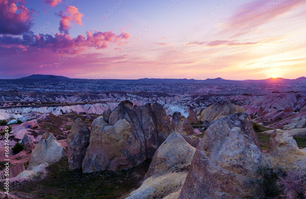 Red valley near Goreme at the time of the sunset.