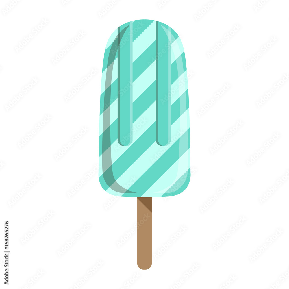 Blue Stripy Ice-Cream Bar On A Stick, Colorful Popsicle Isolated Cartoon Object Blue Stripy Ice-Cream Bar On A Stick, Colorful Popsicle Isolated Cartoon Object