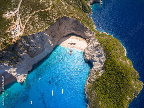 Aerial view of Navagio beach Shipwreck in Zakynthos (Zante) island, in Greece
