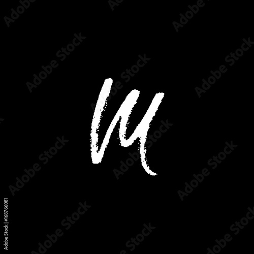 Letter M. Handwritten by dry brush. Rough strokes font. Vector illustration. Grunge style elegant lettering