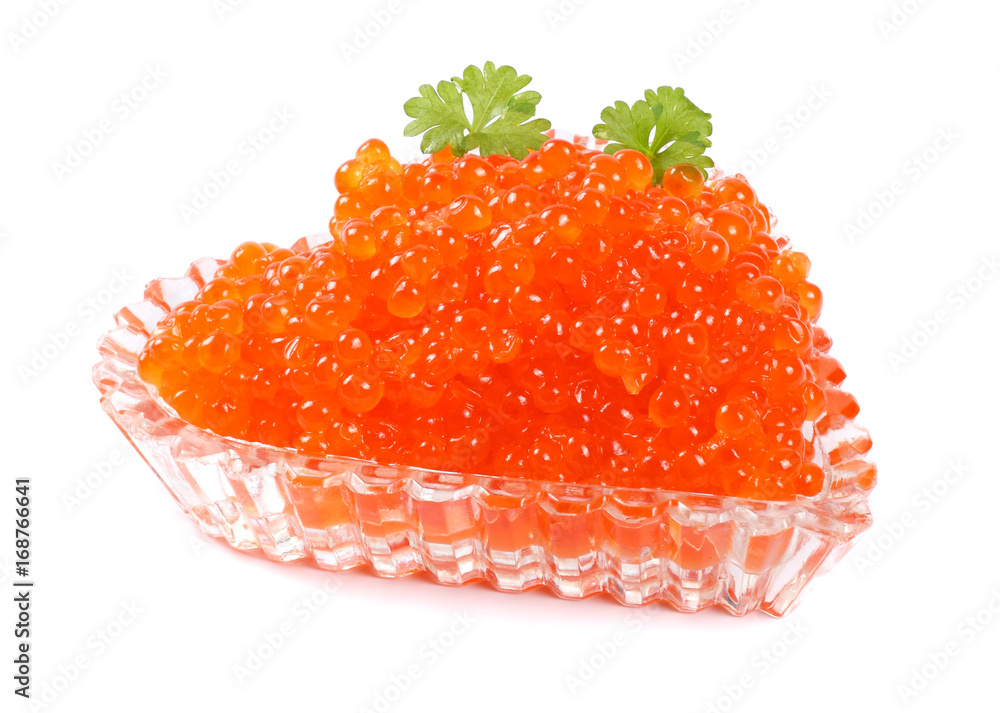 Red caviar isolated on a white background. Macro. Red caviar isolated on a white background. Macro.