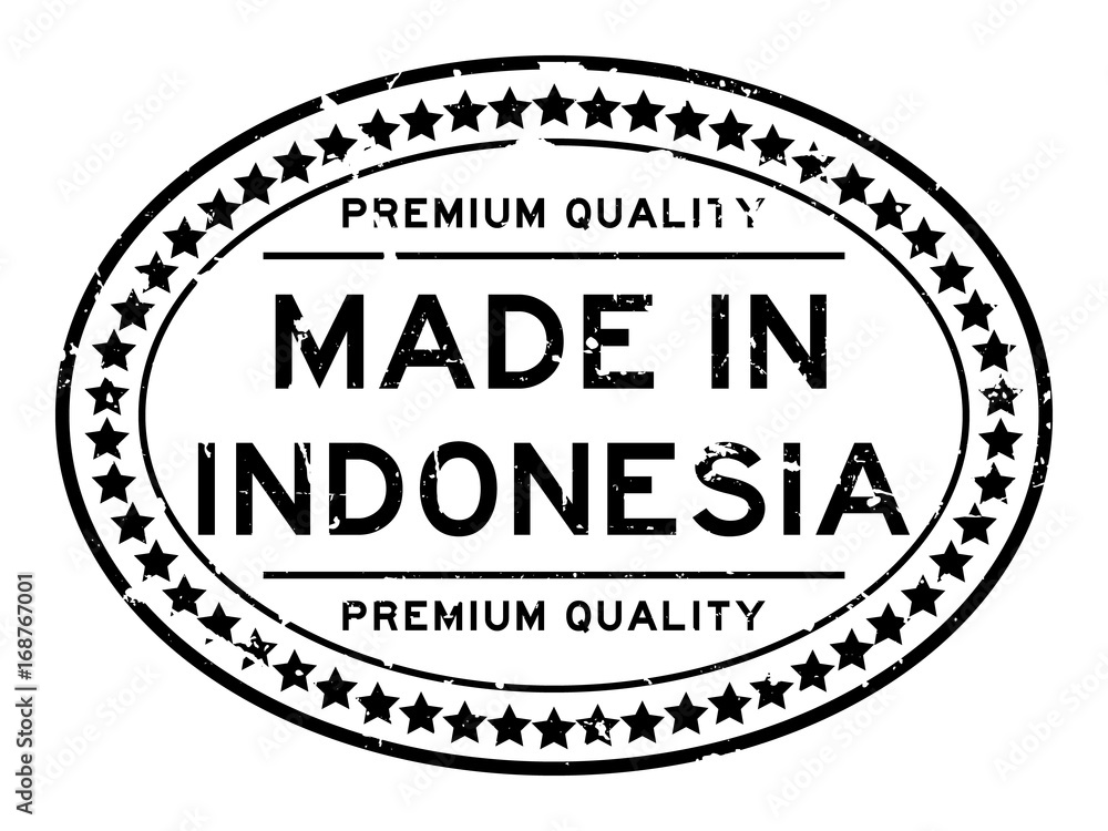 Grunge black premium quality made in Indonesia oval rubber seal stamp on white background