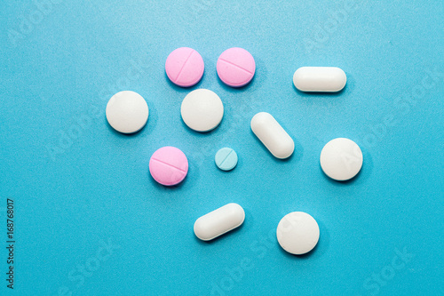 pill on blue background