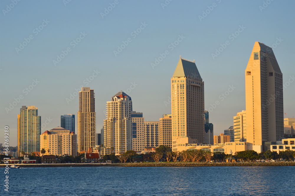 Panorama of city skyscrapers in California, San Diego