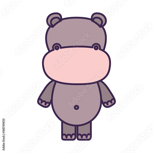 white background with light color faceless caricature cute hippopotamus animal vector illustration