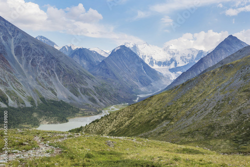 Lake Akkem and Beluha Mountain from the pass Karatyurek