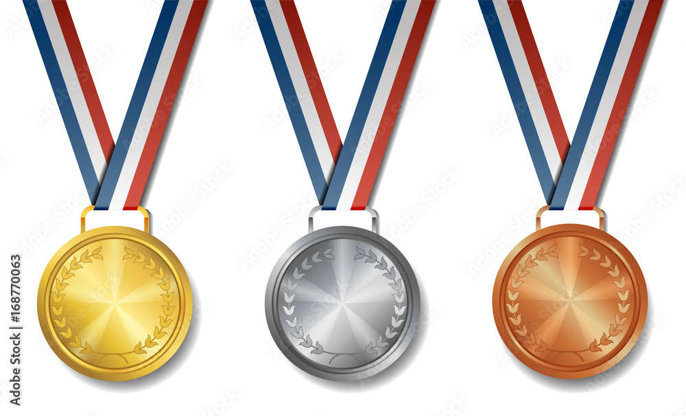 Set of gold, silver, bronze award medals Set of gold, silver, bronze award medals