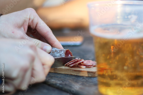 Canvas Print Bière et saucisson