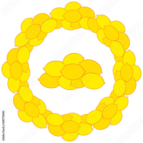 Yellow lemons in ring on white background.