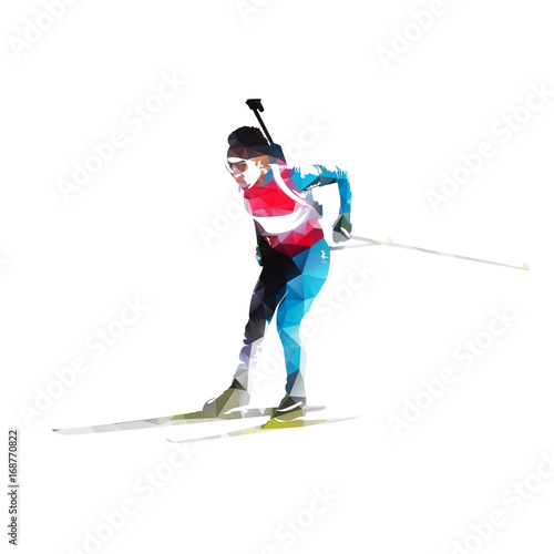 Biathlon skier, abstract vector geometric silhouette