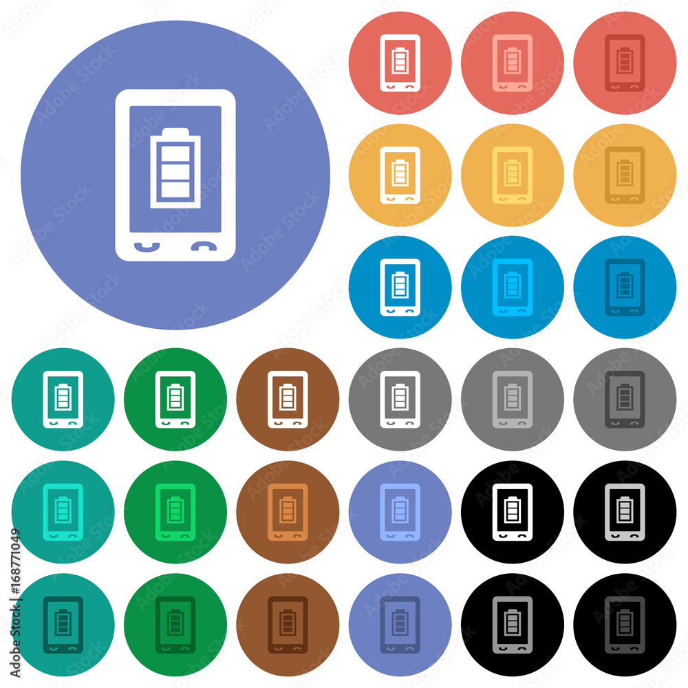 Mobile battery status round flat multi colored icons