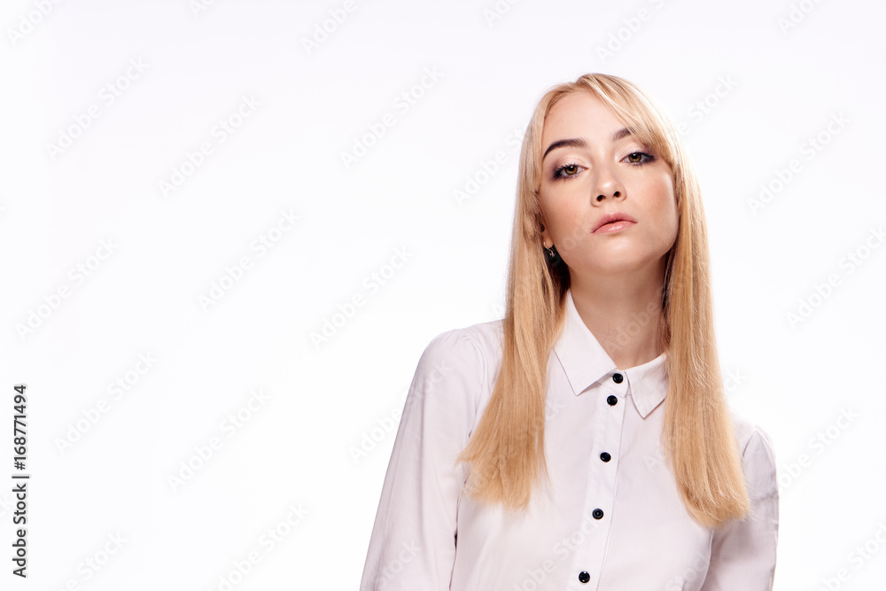 Beautiful young woman on white isolated background, portrait Beautiful young woman on white isolated background, portrait